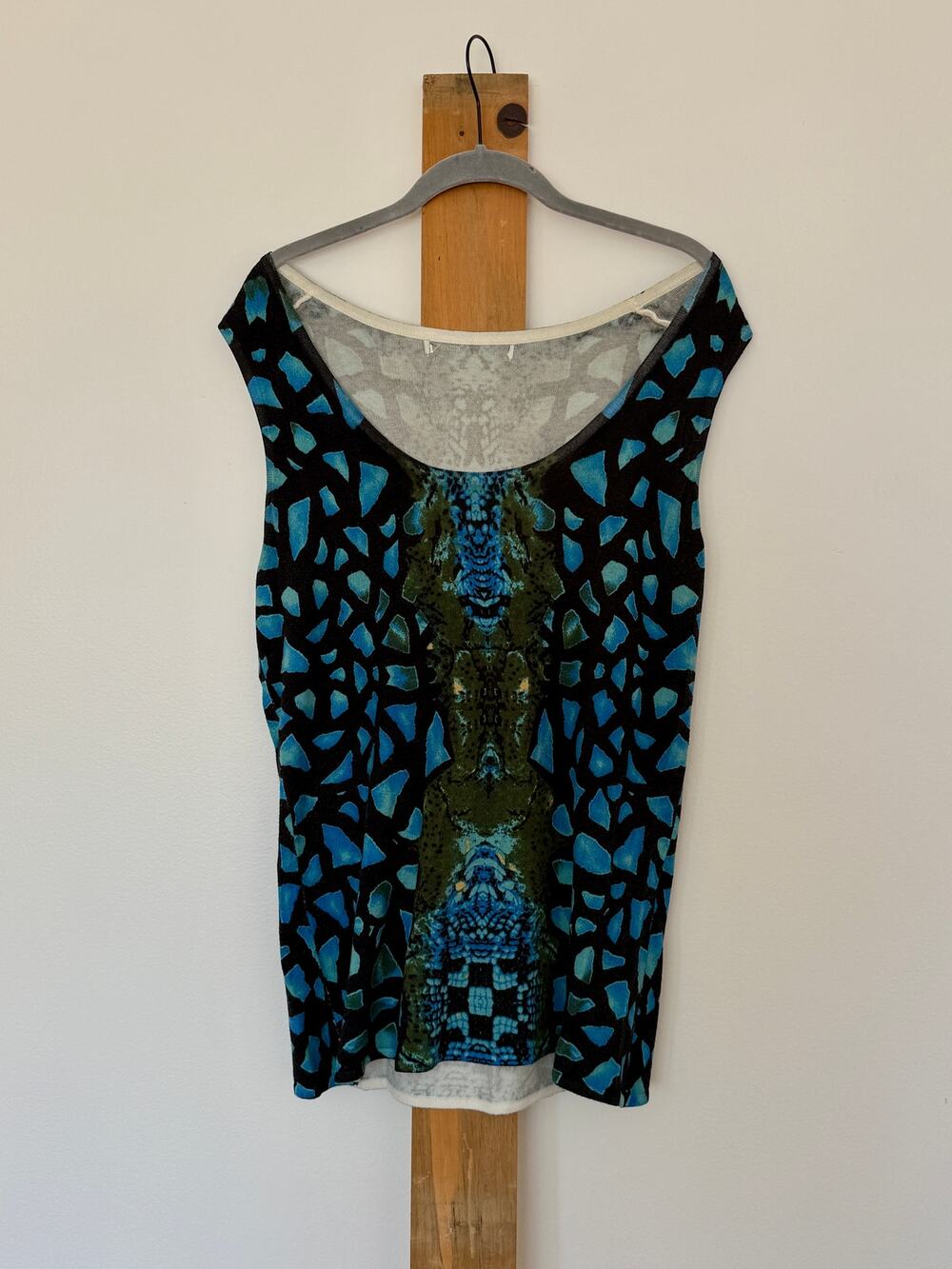Custo Barcelona Style Y2K Stretch Abstract Animal Print Tank Top Blue Green